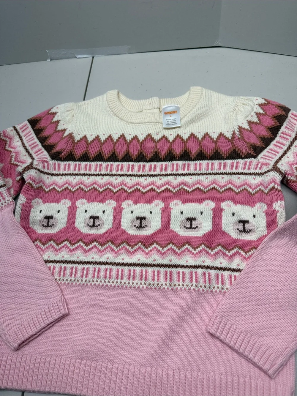 Gymboree Pink Cream Bear Fair Isle Sweater. NWOT